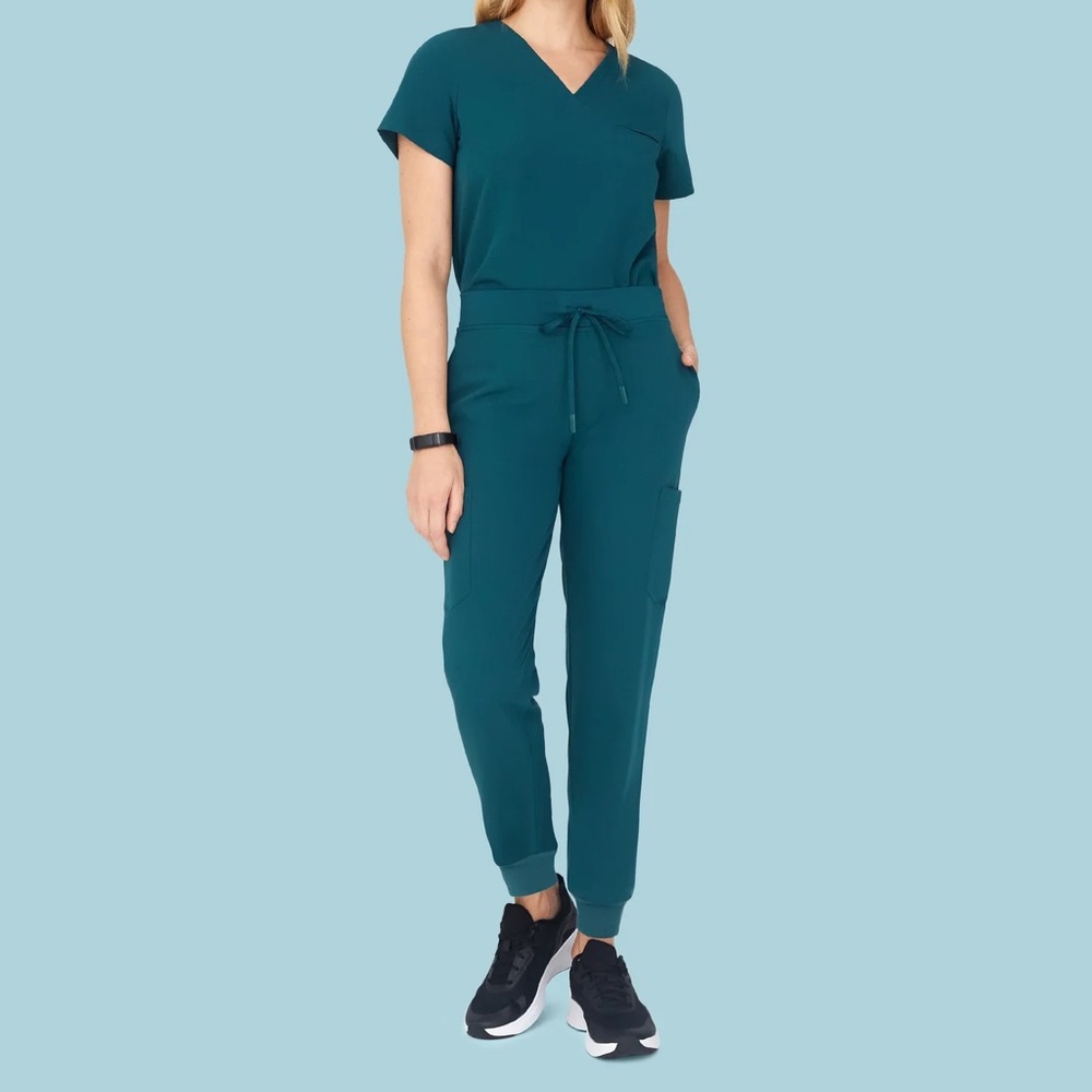 Teal Women's Scrub Set - Comfortable V-Neck Top & Jogger Pants